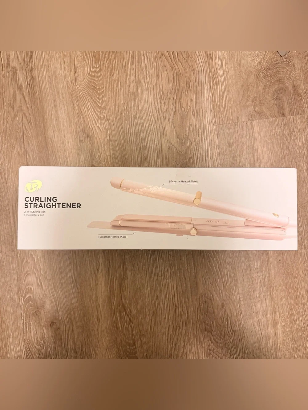 T3 Curling Straightener 2-in-1 Styling Iron -Pink, External Heated Plates